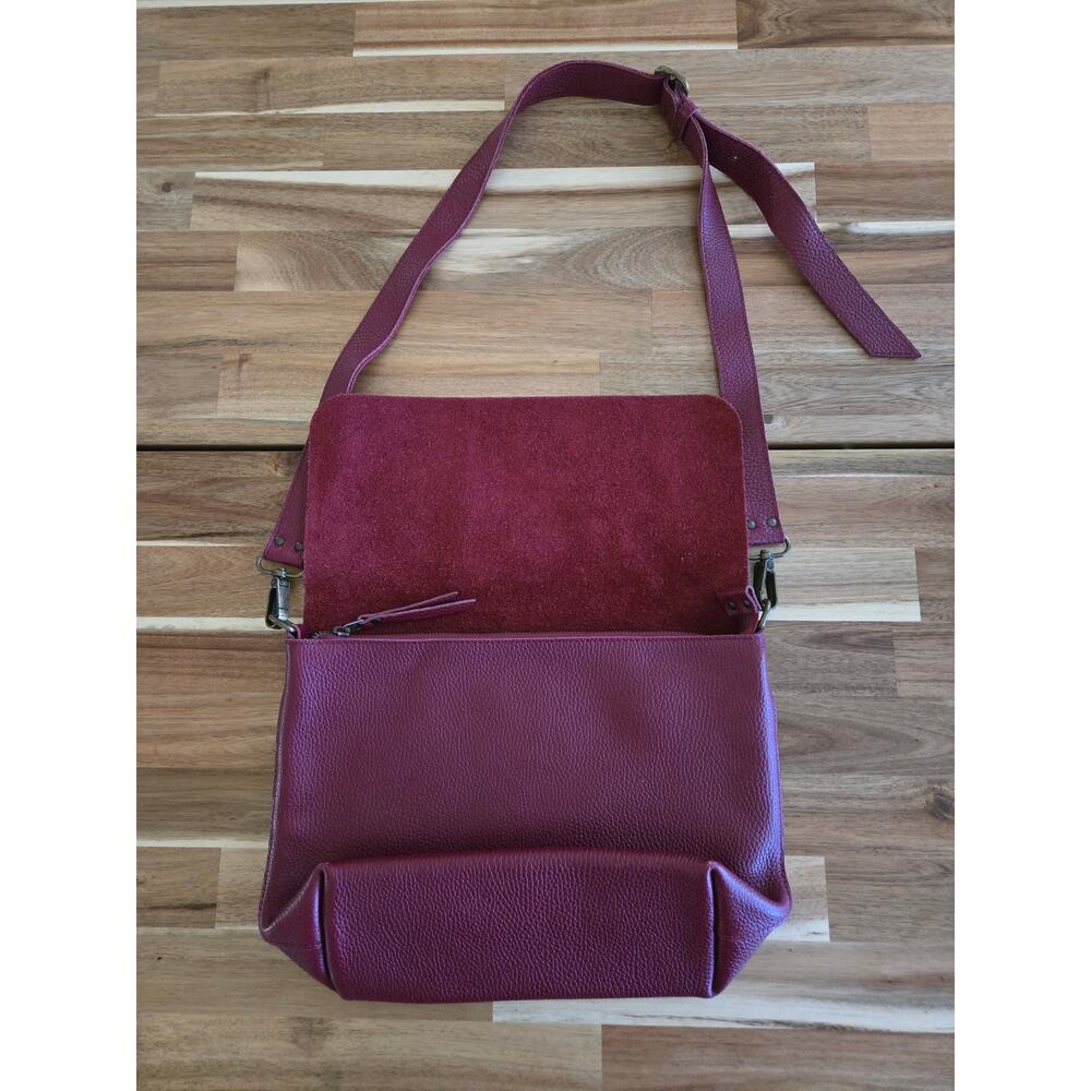 11600 Leather Goods Pebbled Crossbody Bag Burgundy Maroon Handcrafted In Spain - Picture 4 of 14